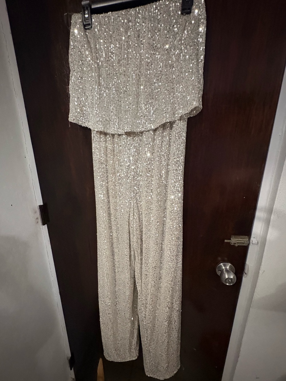 NWT VENUS Strapless Sequin Jumpsuit in Champagne Sparkle. Size M.